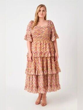 English Factory Pink Floral Tiered Maxi Dress